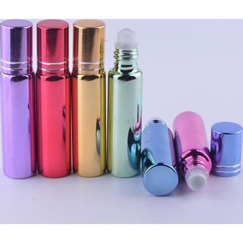 10ML Essential Oil Vials with Roller Metal /Glass Ball Perfume Container Refillable Empty Thin Glass Roll on Bottle Sample Test