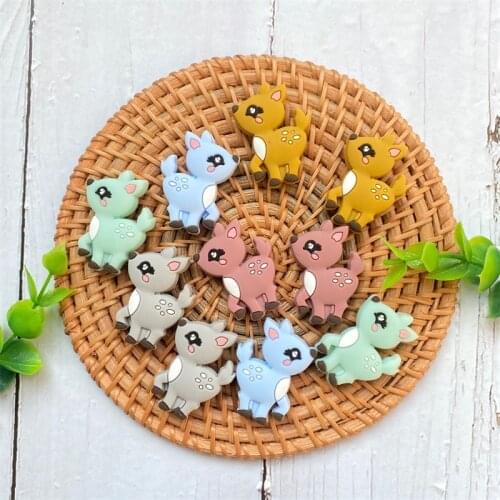 10pcs mini Fawn Silicone Baby beads rodent Baby teether Toys Chewable Animal Shape Baby Products Nursing Gift