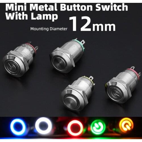 12mm Waterproof Metal Push Button Switch LED Light Momentary Latching Car Engine PC Power Switch 3V 5V 6V 12V 24V 36V 48V 220V