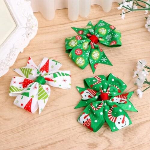 12Pcs Xmas Christmas Bowknot Hairpin Hair Bow Clips Barrette For Kids Baby Girls 425F