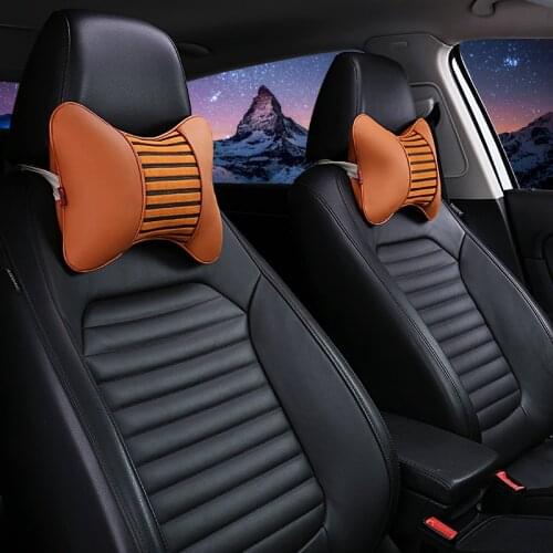KKYSYELVA Black Car Leather Pillow Car neck cushion Support Interior Accessories Car Headrest