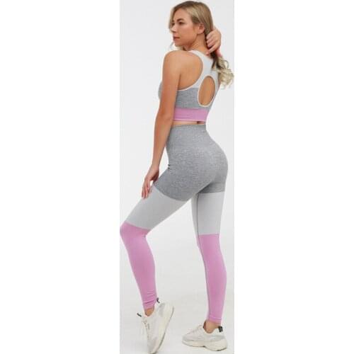 2020 Seamless Yoga Set Womens Sports Suit Splices Colors High Waist Gym Leggings Bra Fitness Workout Clothing