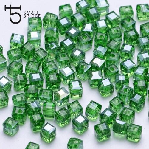 4 6mm Austria Faceted Cube Glass Beads for Bracelets Making Women Diy Jewelry Perles Green Crystal Loose Beads Wholesale Z901