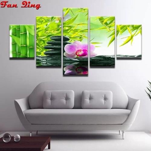 5pcs Diamond Painting Bamboo, black stone, orchid 5d Diy Diamond Embroidery Picture Rhinestones Handmade Art Mosaic Wall Decor