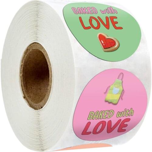 50-500pcs round "Baked with love" Stickers seal labels Cake sticker for Package decorate handmade sticker stationery supplies