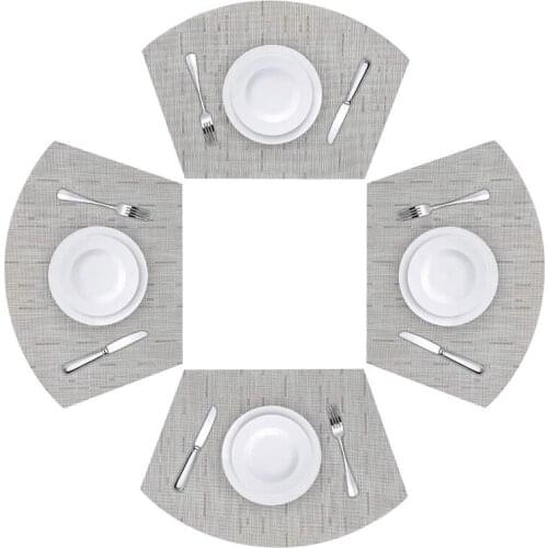 Best 4 Pack Round Table Placemats Wedge Place Mats Heat Resistant Washable PVC Crossweave Woven Vinyl Table Mats