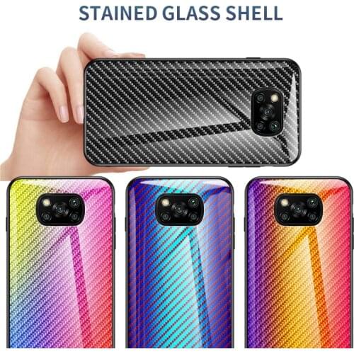 For Xiaomi POCO X3 NFC Case Carbon Fiber Grain Tempered Glass Hard Cover Phone Case for Xiaomi Redmi Note 9 Pro 9A 9C Mi 10 Lite