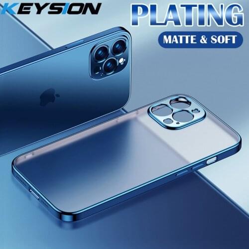 KEYSION Luxury Plating Matte Case For iPhone 12 11 Pro Max XS XR Square Frame Transparent TPU Cover for iPhone SE 2020 8 7 Plus