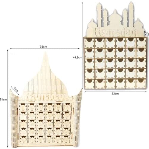 Wooden Eid Mubarak Ramadan Advent Calendar Countdown Drawer Muslim Islamic Castle Decorations Ornament
