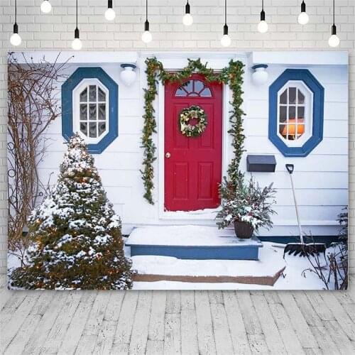 Avezano Backdrops Merry Christmas Tree Winter Snowflake Red Door Decor Banners Photographic Background Photo Studio Photozone