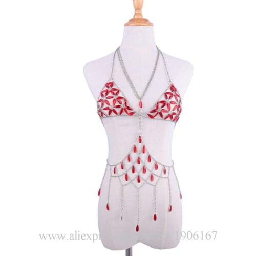 Crystal Bra Chain Music Festival Sexy Lady Nightclub Party Dress Bar Stage Performance DS Dancewear Bikini Clothes