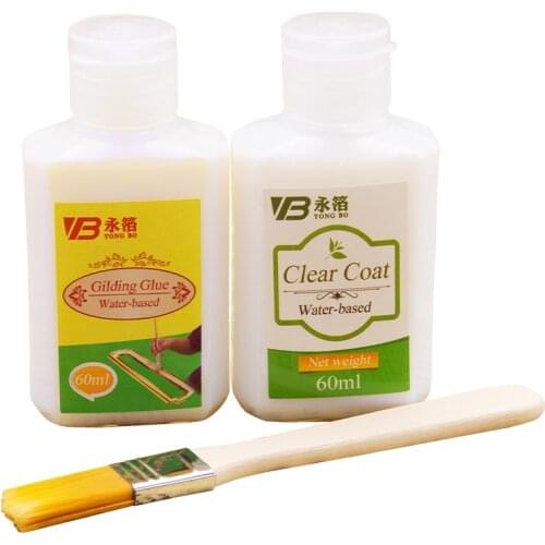 60ml Water-based Glue&60ml Varnish&Brush for Gold Foil Sheets Arts Craft Paper Powder Home Decoration Gold Leaf Gilding Glue