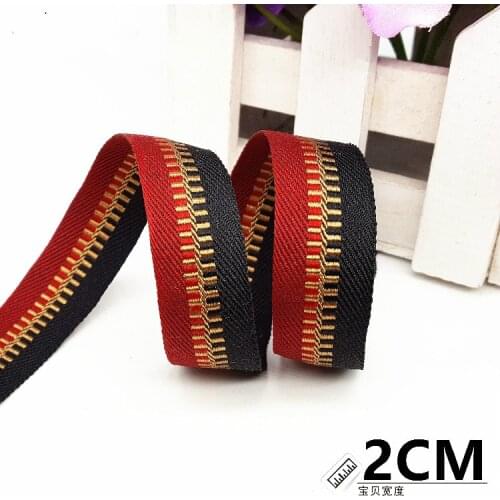 Hot 3/4" 2cm Width Red Black Zipper design Striped Grosgrain Ribbons backpack Belt decoration tape DIY garment accessories1meter