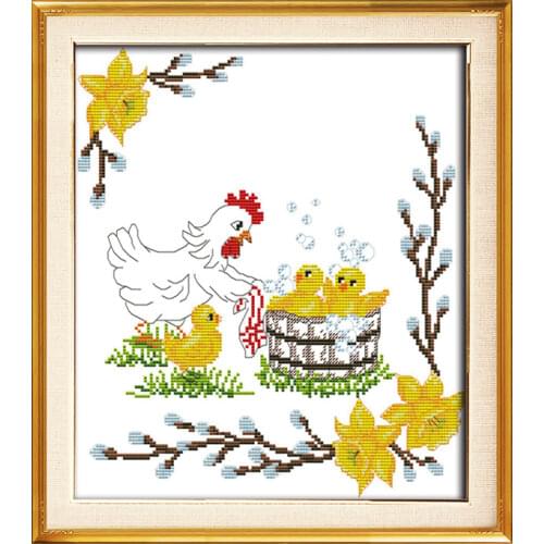 The chicken to take a bath cross stitch kit 11ct count print canvas hand sew cross-stitching embroidery DIY handmade needlework