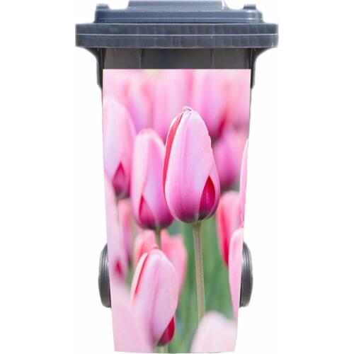 3D Pink flowers field Rubbish Bin Sticker Wallpaper mural Wall Print Decal Removable Wall Mural Photo self adhesive Gift