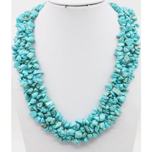 Special Irregular Blue Turkey Stone 3Rows Necklace Chain Jewelry Party Wedding Handmade Girl Gifts 18inch Lucky Wholesale Price