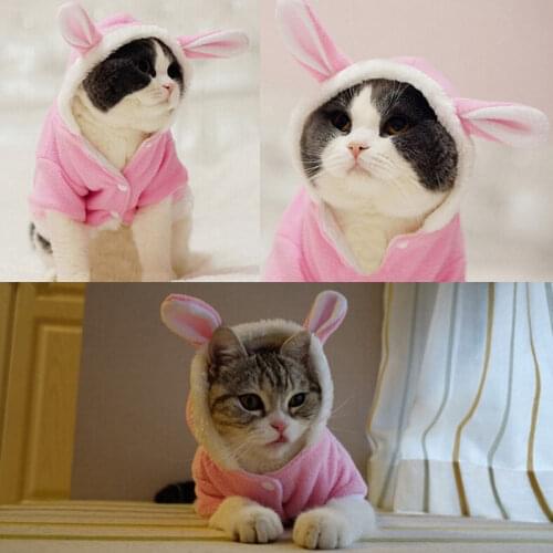 Pet Cat Clothes Mascotas Costume Clothes For Pet Hoodies Cute Rabbit Cat Clothing Puppy Fleece Warm Pet Cat Jacket Outfit
