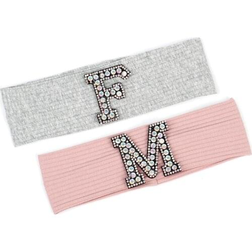 Newborn Rhinestone Letter Cotton Solid Color headbands Kids Boy Childs Toddler Ribbed Elastic Baby Girls Turban Hair Accessories