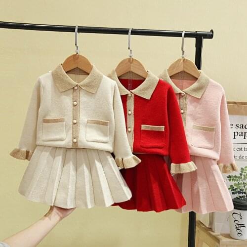Autumn Winter Clothes Toddler Baby Girls Clothes Hairball Knit Tops+Button Mini Skirt Warm Outfits Sets Christmas Clothes 0-5Y