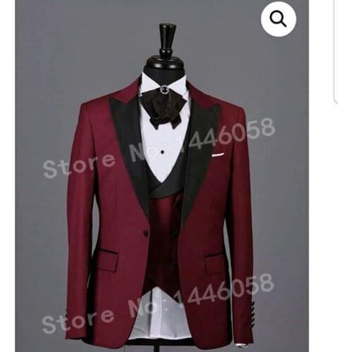 Jacket+Vest+Pants) 2018 Fashion Design Wedding Party Dress Men Slim Fit Burgundy 3 Pieces Men Suits For Wedding Groom Tuxedo