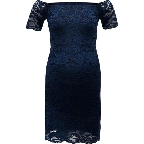 Sexy Pregnant Women Summer Clothing Lace Short Sleeve Off Shoulder Fitted Maternity Knee Length Dress Casual Midi Nursing Dress