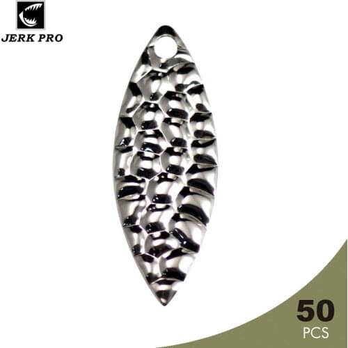JERK PRO 50PCS Size 3 Nickel Stainless Steel WillowLeaf Spinner Blades Hammered Pattern Fishing Lures Accessories