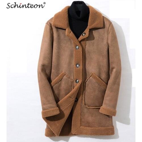 Schinteon Plus Size New Men Jacket winter Warm Outwear Suede Leather Faux Lamb Wool Fur Two Side Wear Coat Drop Shipping