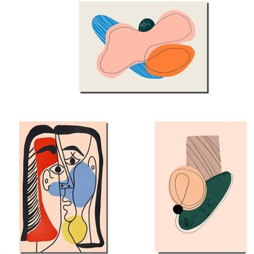 Modern Face Line Drawing Canvas Painting Wall Art Abstract Geometry Picture Posters Print for Living Room Corridor Decoration