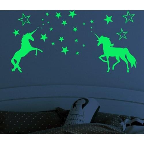 Luminous Cartoon Unicorn Horse Stickers Living Room Bedroom Bathroom Fluorescent Wall Sticker