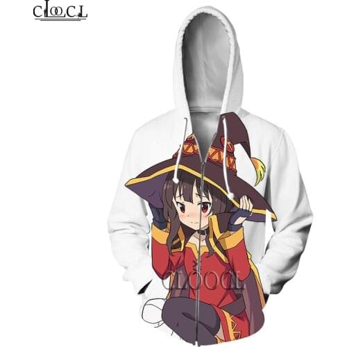 HX Anime Girl Megumin Konosuba 3D Print Hoodies Pullover Men Women Fashion Casual Harajuku Zipper Hoodie Tops Drop Shipping