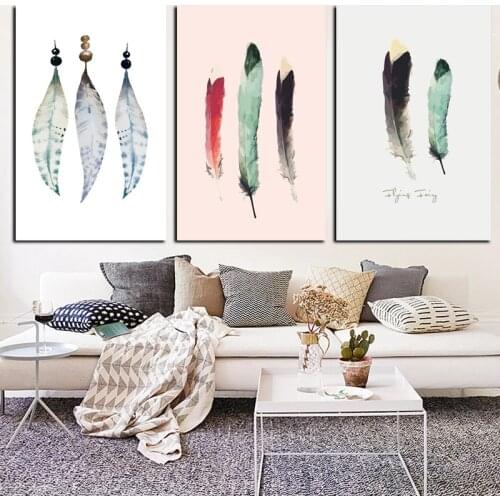Triptych HD Print Abstract Watercolor Indian American Feather Minimalist Canvas Painting Poster Art Wall Picture For Living Room