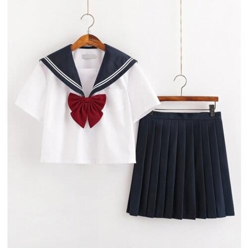 New Summer Short/long Sleeve Uniforms Japanese School dress Uniform Women Girls Navy Blue Sailors Suit Pleated Skirt Sets