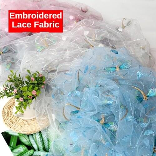 Embroidered Mesh Lace Fabric By The Meter for Childrens Dress Sewing Skirt Three-dimensional Dragonfly Soft Cloth Tulle Summer