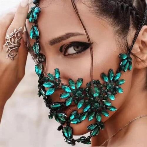 Fashion Halloween luxury black crystal womens jewelry mask electric syllable party HANDMADE GREEN zircon sexy dance mask access