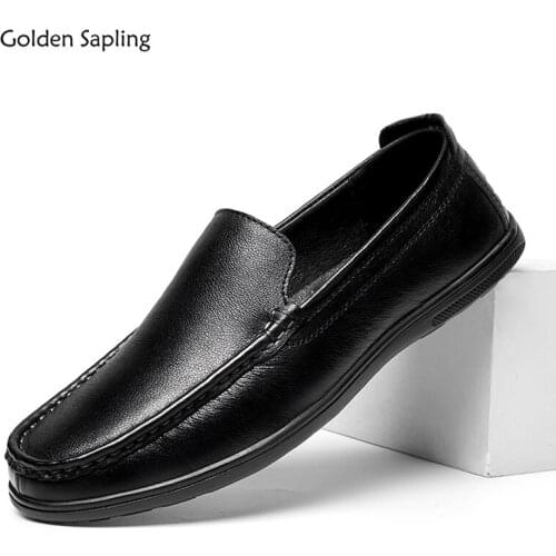 Golden Sapling Dress Loafers Men Genuine Leather Mens Casual Shoes Comfortable Leisure Loafers Formal Flats Retro Business Shoe