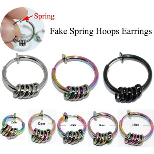 1Pc Punk Fake Spring Clip On Nose Ring Hoop Lip Ring Ear Cartilage Helix Ring Hoop Fake Labret Earrings With 5 O-ring Dangling