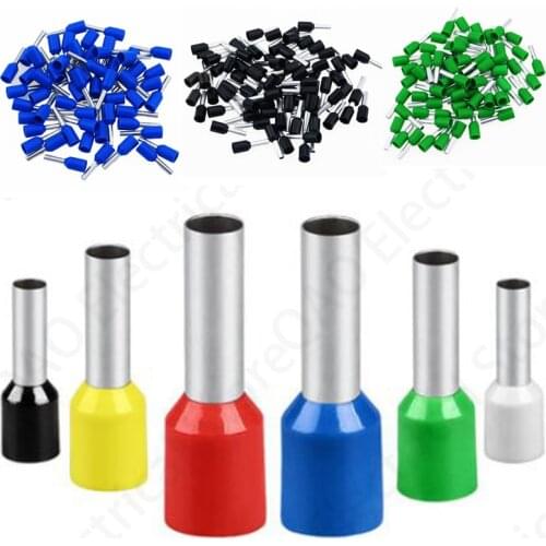 100pcs/Pack E0508 E7508 E1008 E1508 E2508 Insulated Ferrules Terminal Block Cord End Wire Connector Electrical Crimp Terminator