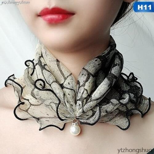17 Styles Pearl Lace Variety Scarf Dropshipping Pearl Decoration Gold Thread Lace Summer Women Elegant Ruffled scarf