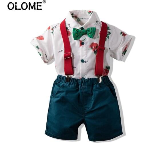 OLOME Formal Children Clothing Sets Fashion Kid Boy Short Suspenders Party Infant Short Sleeve Shirt+Pant 2PCS Toddler Clothes