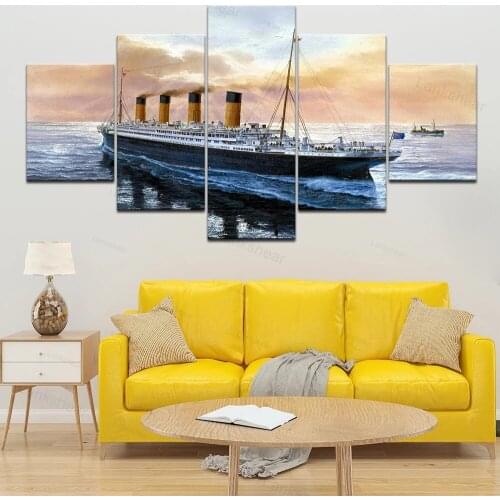5 Pieces Home Decor Canvas Painting Titanic Ship Seascape Canvas Printed Pictures Wall Art Painting Landscape Poster Artwork
