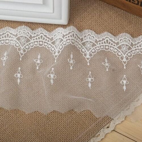 6.3" White Embroidered Floral Net Lace Trims furnishing Sewing Clothing Accessory Lace Fabric