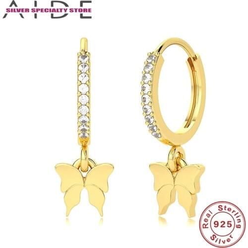 Aide Pendiente Plata 925 Silver Butterfly Hoop Earrings For Women Crystal CZ Piercing Earring New Design Luxury Fine Jewelry