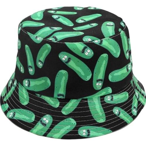 2020 New Funny Anime Cartoon Bucket Hat Reversible Fisherman Hat Unisex Street Hip Hop Flat Cap Fishing Bob Hat