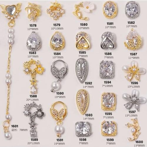 Shiny Zircon 3D Nail Art Decorations Luxury Pearl Diamonds Crystal Alloy Jewelry Manicure Design Accessories 2PCS