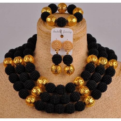 Black costume necklace african set simulated pearl african beads jewelry set nigerian wedding set FZZ62