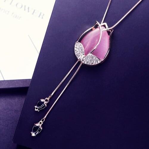 Pretty Elegant temperament tulip cats eye long sweater necklace ornaments