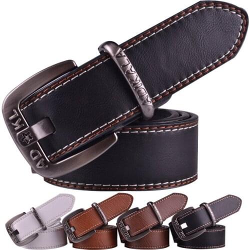 UNISEX DOUBLE STITCHED leather belts CORREA with metal PIN buckle Leren riem