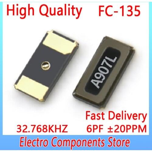 FC-135 2Pin 3215 32.768kHz SMD Quartz Crystal Resonator Passive Oscillator 6PF ±20PPM 3.2x1.5mm 32.768K 32768 Resonator Passive