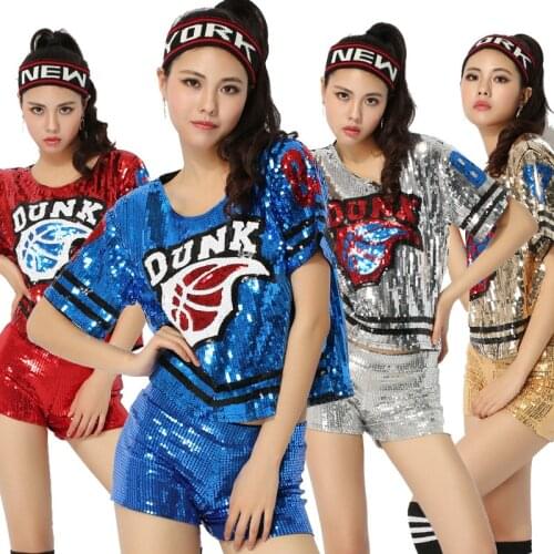 New Club DS Performance Singer Jazz Stage Costume Dance Shirt Cheerleading Football Basketball Baby Sequin T-shirt Tops Women