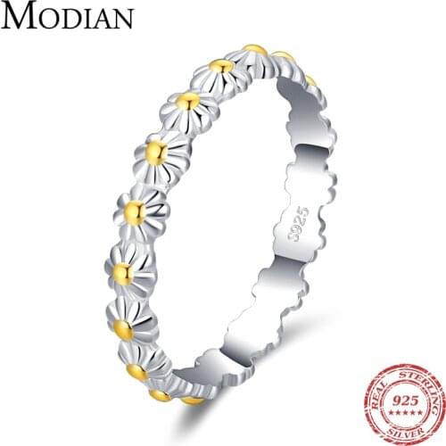 Modian Minimalist Daisy Flower Ring 100% 925 Sterling Silver Shiny Charm Fashion Finger Rings For Women Grils Jewelry Anillo